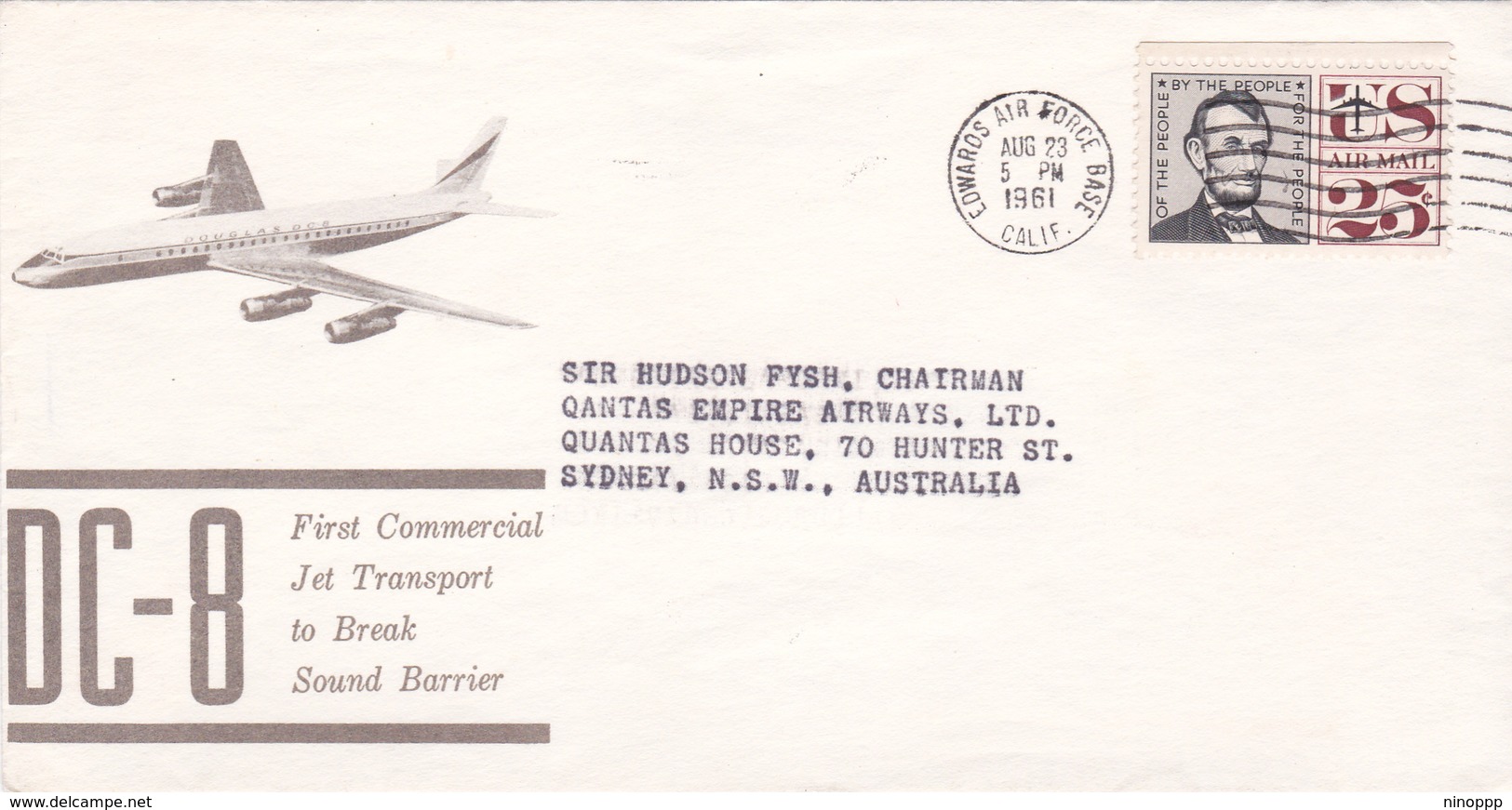 United States 1961 First Commercial Jet Transport DC-8 To Break Sound Barrier, Souvenir Cover - Covers & Documents