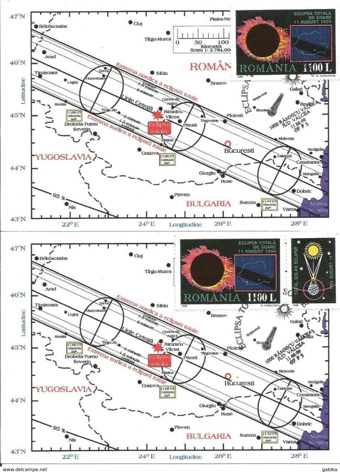 Romania 1999 Maximum Card With And Without Lebel Solar Eclipse - Briefe U. Dokumente