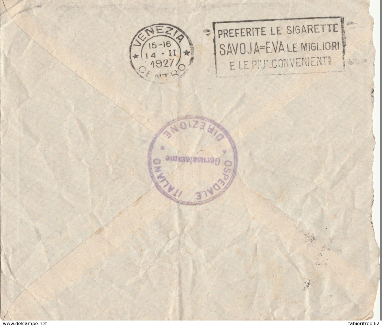 LETTERA PALESTINA EEF SOVRASTAMPATI 1927 - OSPEDALE ITALIANO GERUSALEMME (SX1146 - Palestine