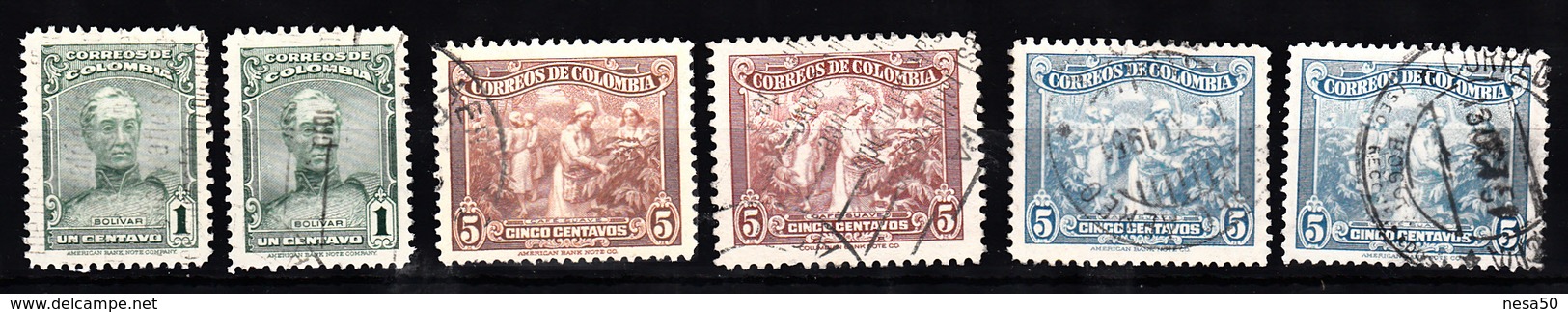 Colombia 1939 Mi Nr 402 + 404 + 405: Simón Bolívar + Koffie Bewerking - Colombia