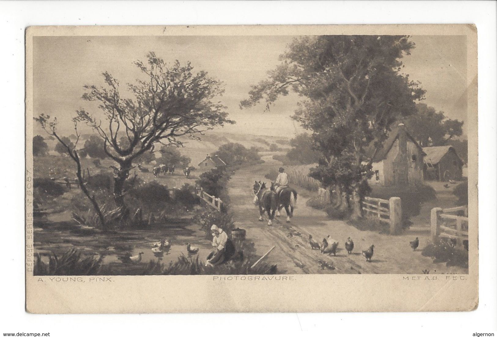 18255 - Young Pinx Photogravure Chevaux Poules Ferme Series 6087 - Peintures & Tableaux