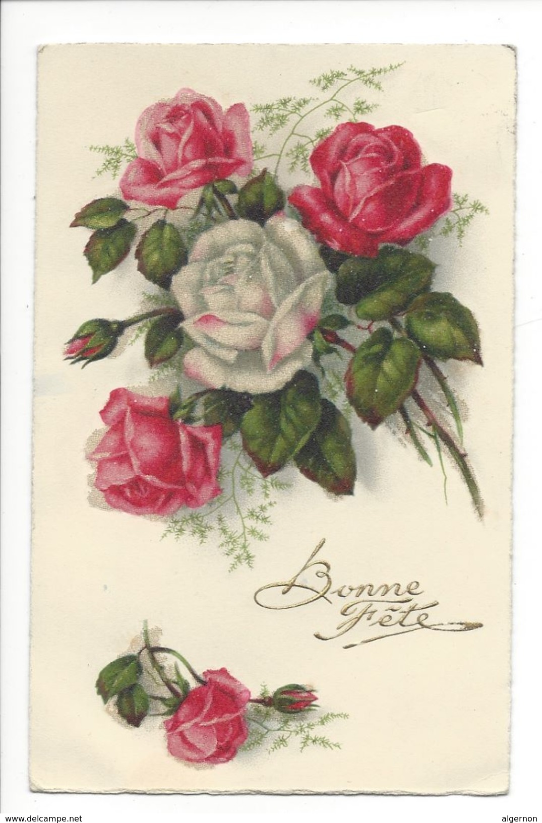 18258 - Bonne Fête Bouquet De Roses En Relief - Autres & Non Classés