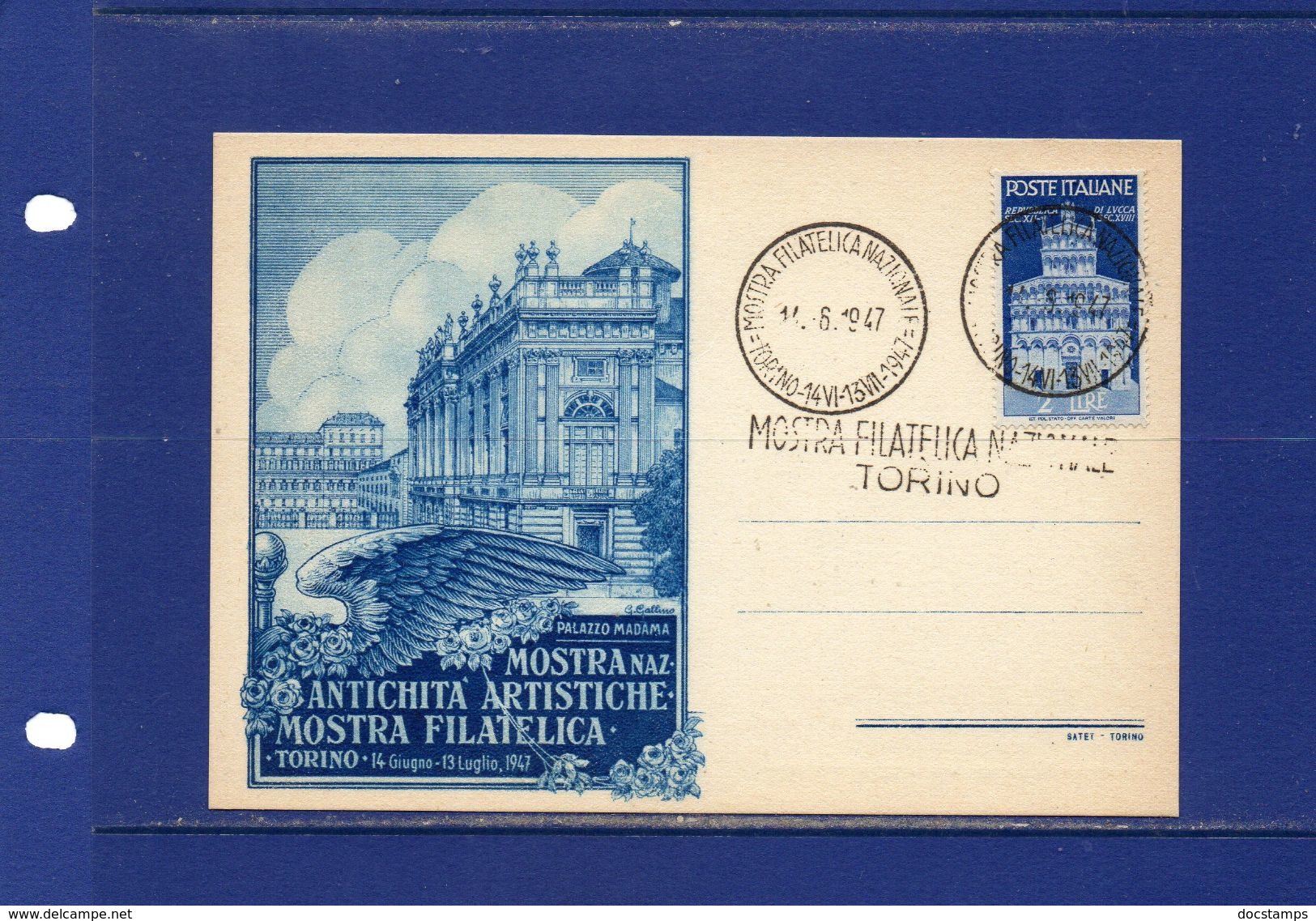 ##(YEL)-Italia 14-6-1947- Torino - Annullo  " Mostra Filatelica Nazionale " Su  Cartolina Manifestazione - 1946-60: Storia Postale
