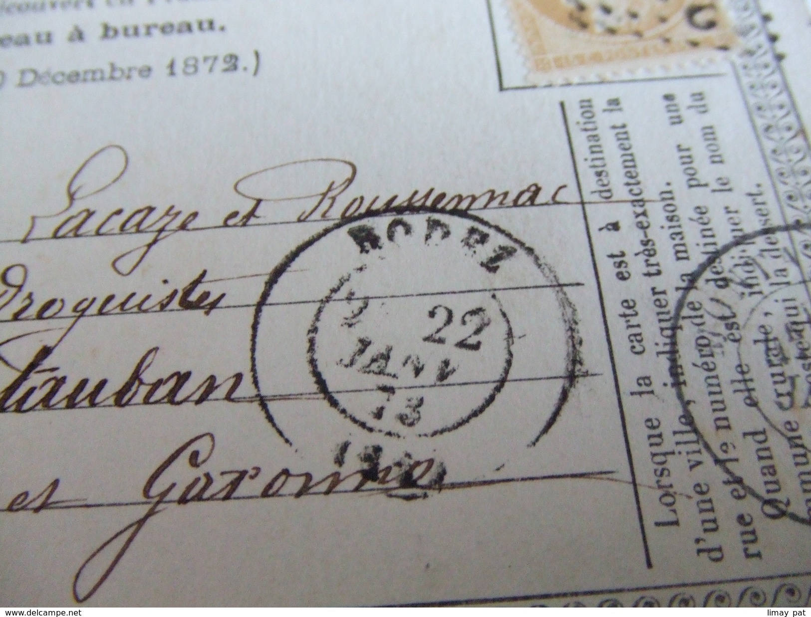 CARTE Précurseur Originale 22 Janvier 1873 !!!! Tout Début Des Cartes Postales  RODEZ Vers Montauban - 1871-1875 Cérès