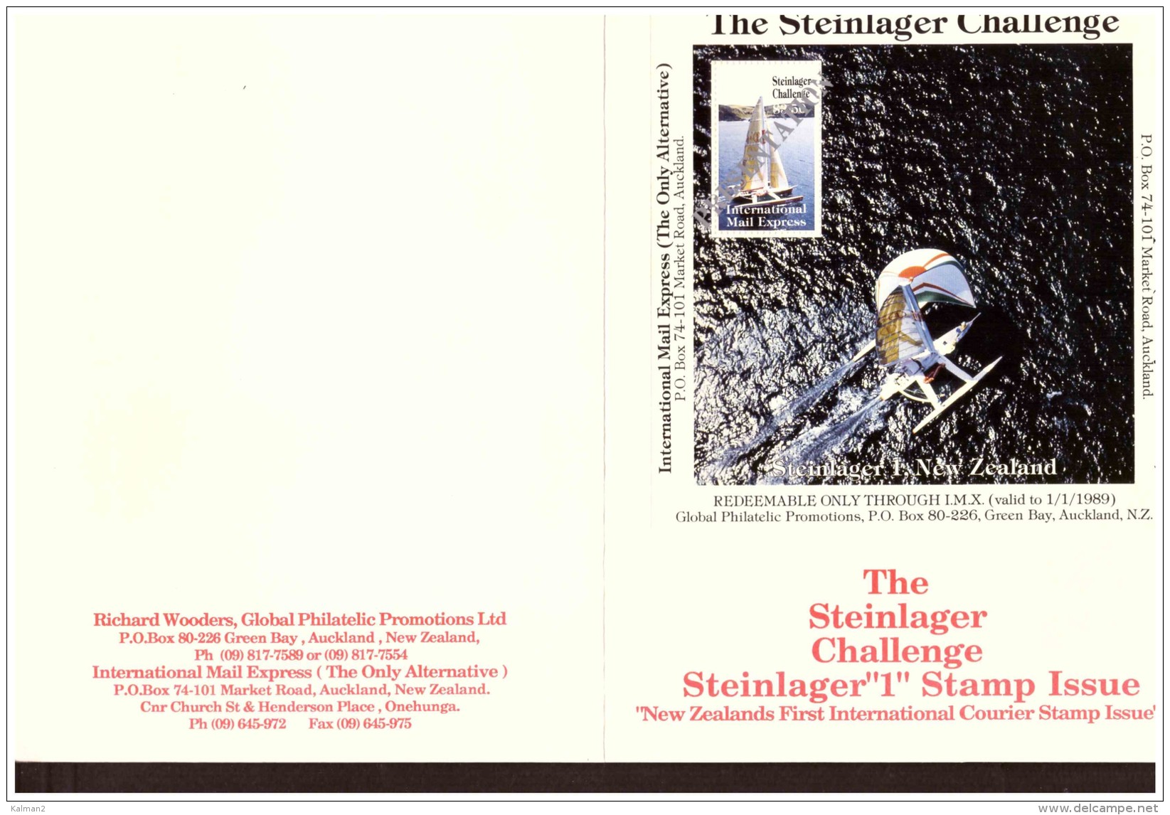 AU196 - INTERNATIONAL MAIL EXPRESS  $ 3,50   MINIATURE STAMP SHEET/ CARDBOARD  " STEINLAGER CHALLENGER -1- NEW ZEA - Abarten Und Kuriositäten