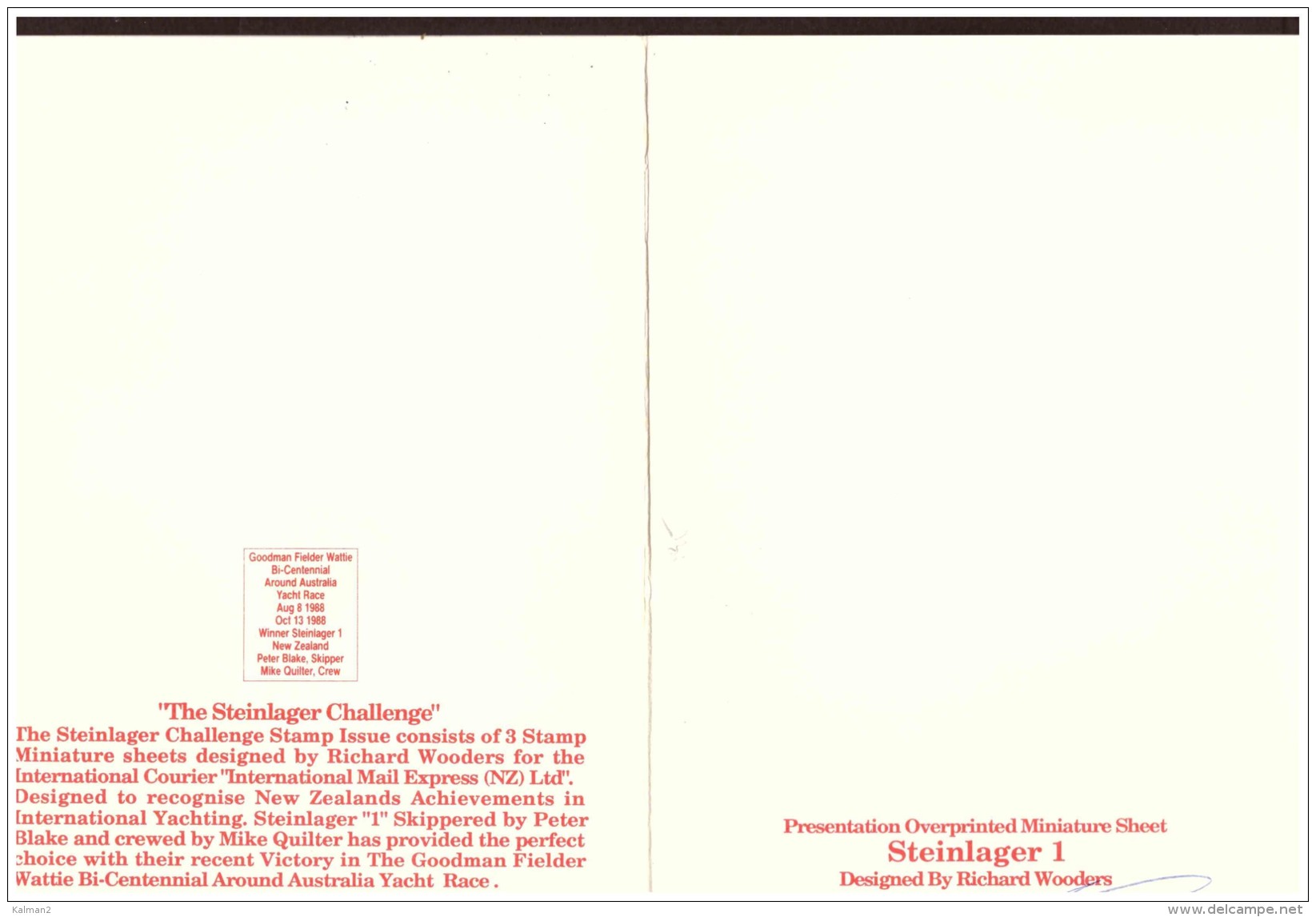 AU196 - INTERNATIONAL MAIL EXPRESS  $ 3,50   MINIATURE STAMP SHEET/ CARDBOARD  " STEINLAGER CHALLENGER -1- NEW ZEA - Variétés Et Curiosités