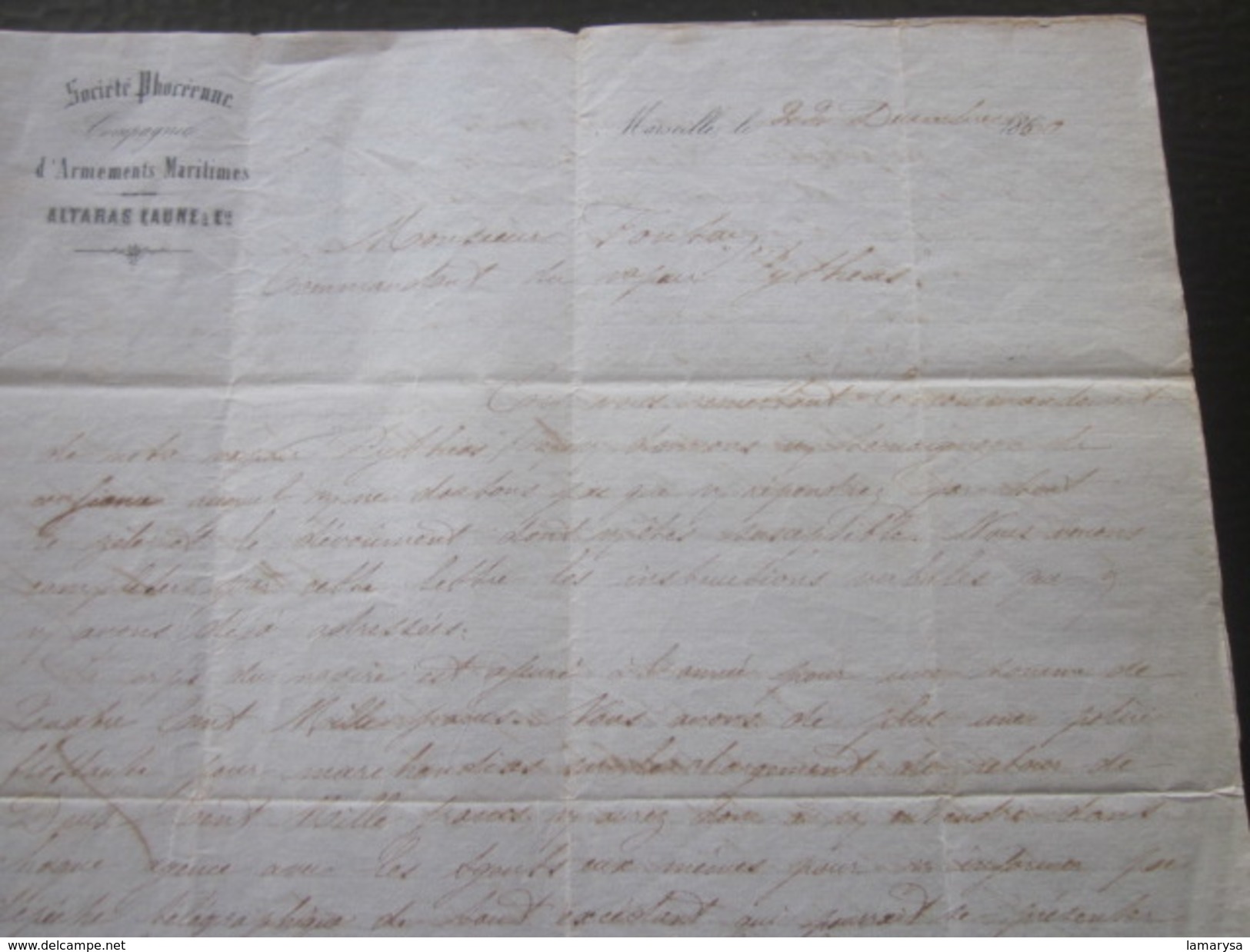 1860 Manuscrit Bill Of Lading Connaissement Instructions Armement Mariti Bateau Vapeur"Pithéas"Lettre à Capitaine Fontan - Manuskripte