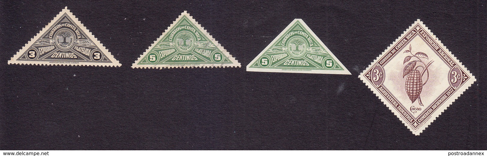 Costa Rica, Scott #180-181, 183c, 185, Mint Hinged/Used/No Gum, Seal, Cocoa Pod, Issued 1937 - Costa Rica