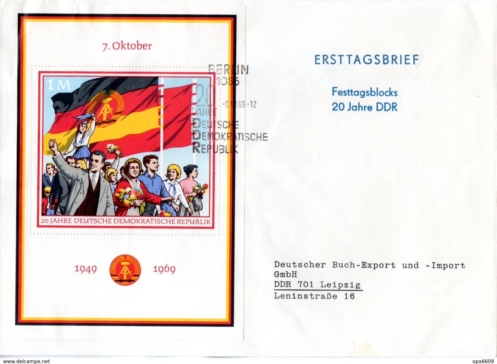 DDR Großformatiger Schmuck-FDC  Mi Block 29 "20 Jahre DDR", ESSt Berlin 6.10.1969 - Sonstige & Ohne Zuordnung