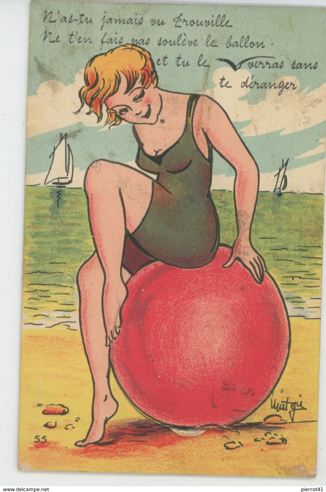 TROUVILLE - Jolie Carte à Système Baigneuse Sur Ballon "N'as Tu Jamais Vu Trouville .... " - Trouville