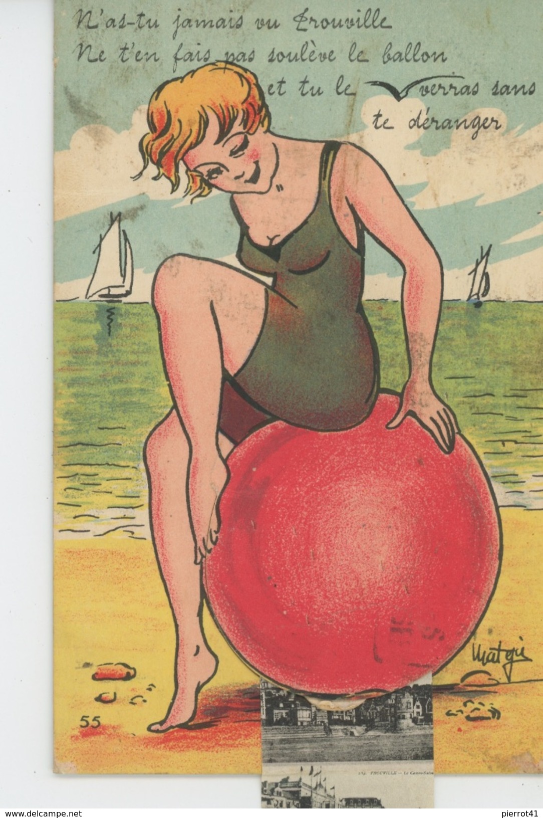 TROUVILLE - Jolie Carte à Système Baigneuse Sur Ballon "N'as Tu Jamais Vu Trouville .... " - Trouville