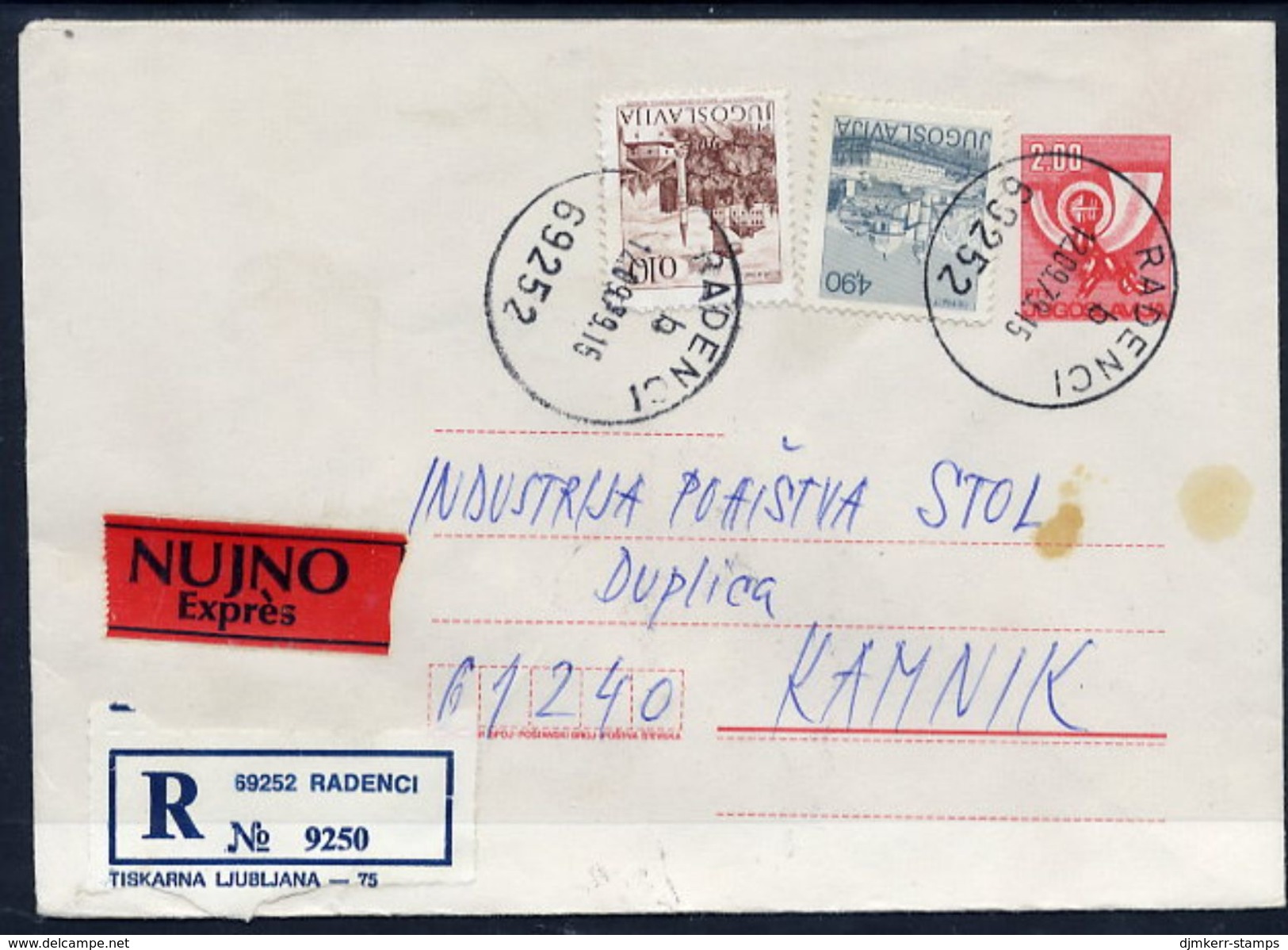 YUGOSLAVIA 1978 Posthorn 2 D.stationery Envelope Used With Additional Franking And Express Label  Michel U71 - Postal Stationery