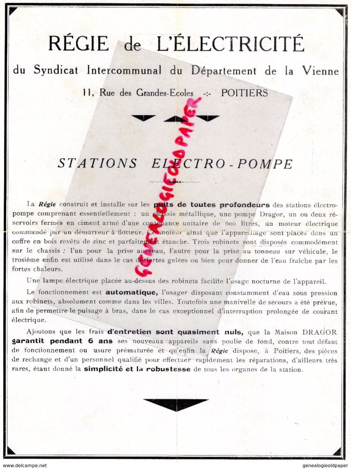 86- POITIERS- REGIE ELECTRICITE SYNDICAT INTERCOMMUNAL VIENNE- STATIONS ELECTRO POMPES DRAGOR- 11 RUE GRANDES ECOLES - Electricity & Gas