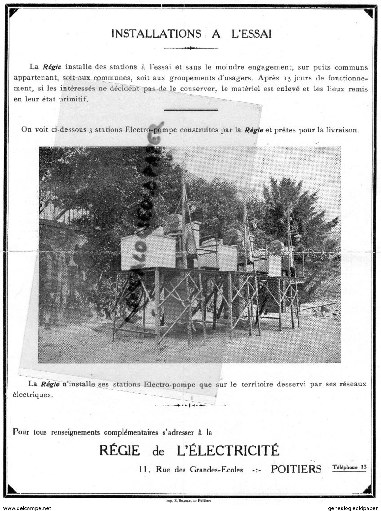 86- POITIERS- REGIE ELECTRICITE SYNDICAT INTERCOMMUNAL VIENNE- STATIONS ELECTRO POMPES DRAGOR- 11 RUE GRANDES ECOLES - Electricity & Gas