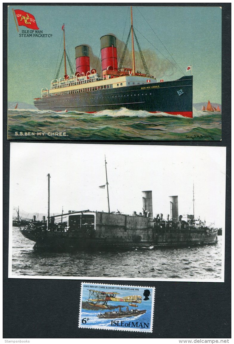 Isle Of Man Steam Packet Co. S.S. BEN MY CHREE Postcard + Maritime Photo Library Photo + I.O.M. Stamp - Steamers