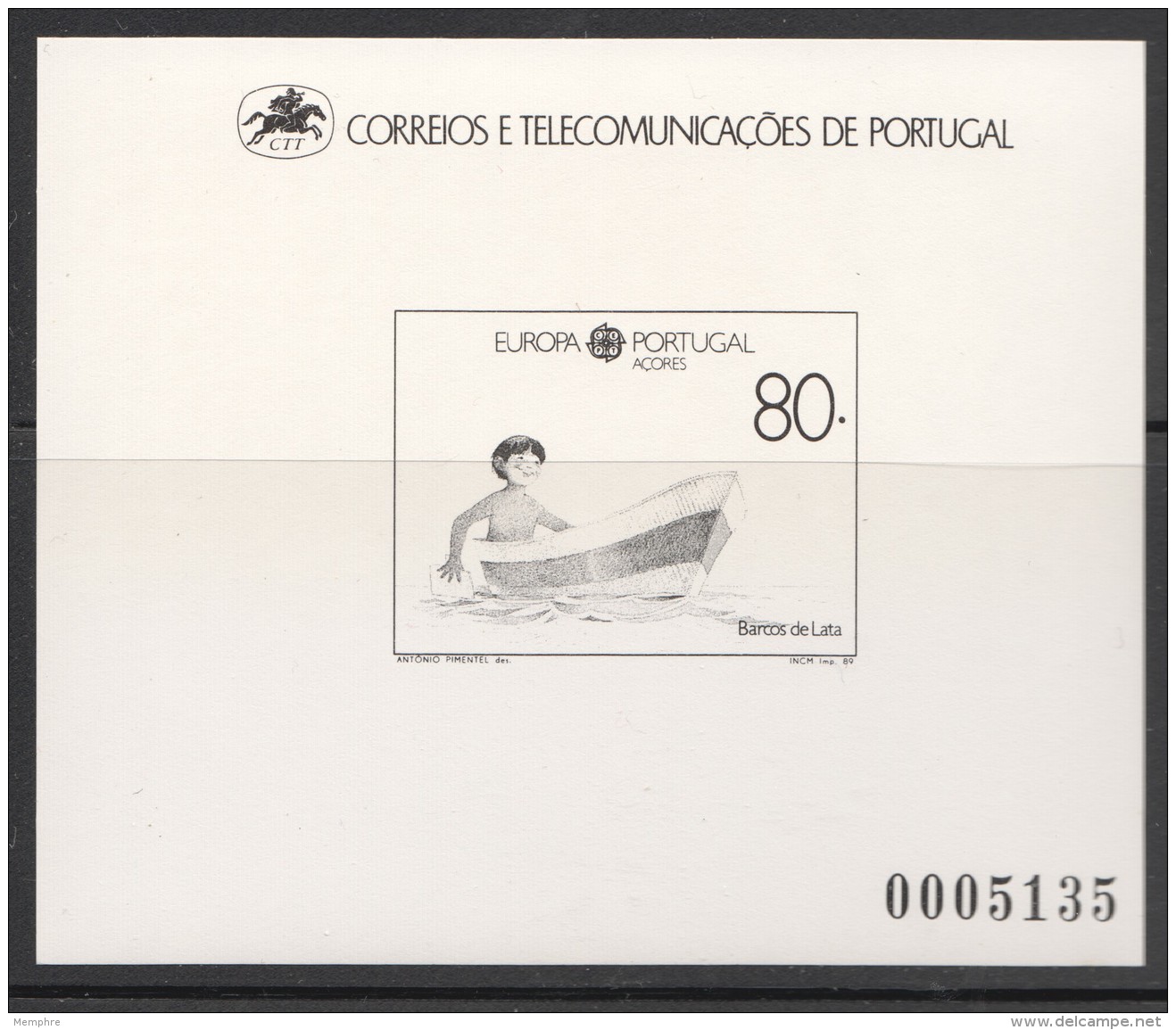 1989  Europa Acores - Barque   - Epreuve  En Noir Numérotée  ** - Proeven & Herdrukken