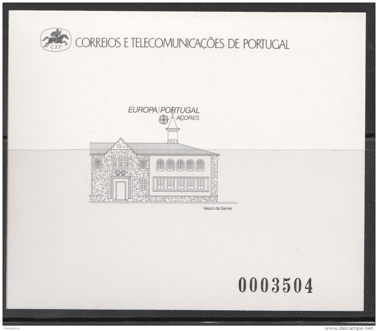 1990  Europa Acores - Bureau De Postes De Vasco De Gama   - Epreuve  En Noir Numérotée  ** - Probe- Und Nachdrucke