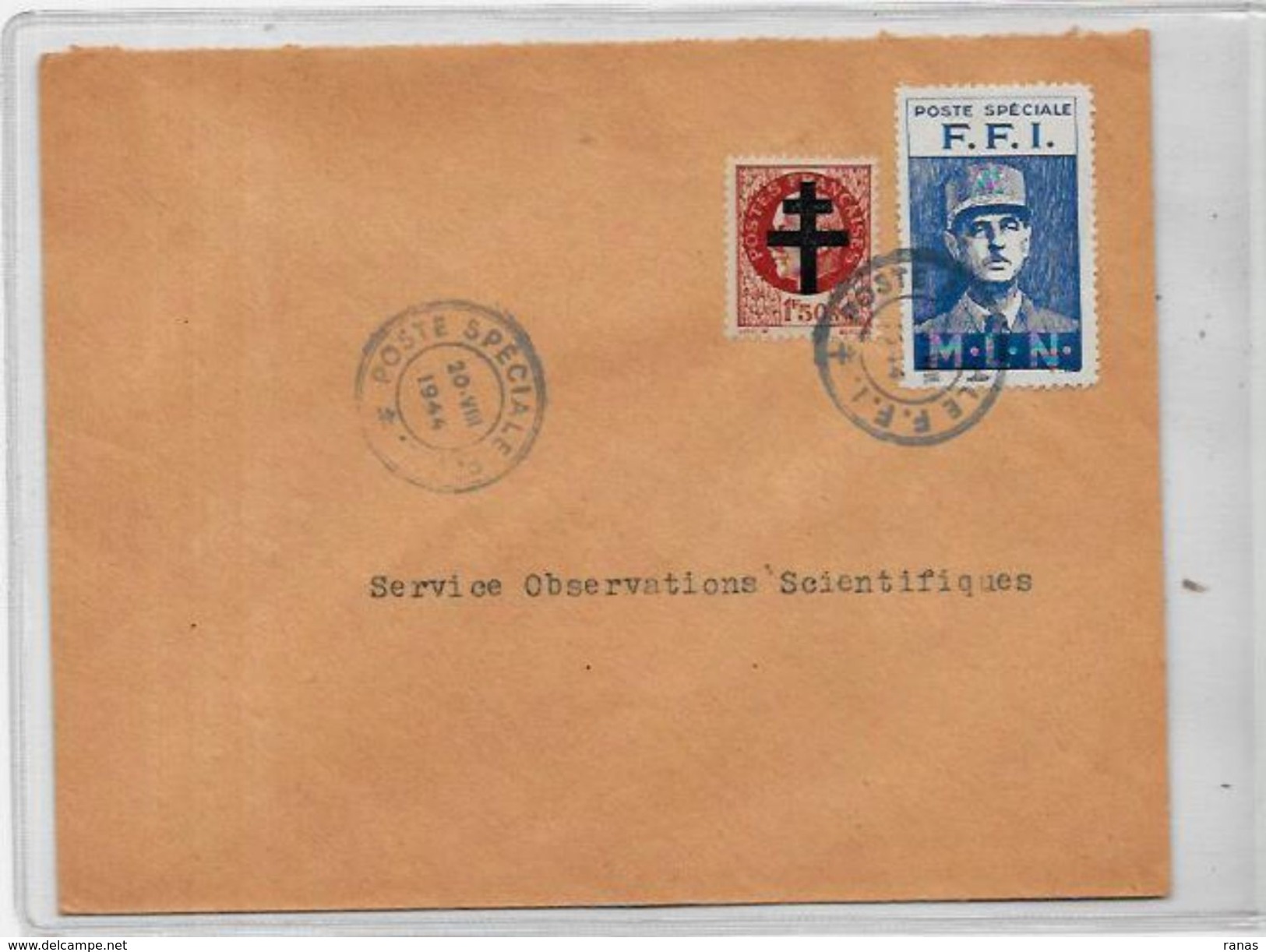 Marcophilie Enveloppe FFI 1944 De Gaulle - 1921-1960: Modern Period