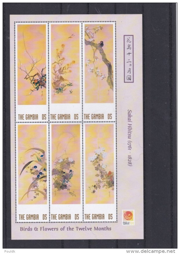 Gambia 2001 Birds &amp; Flowers Of The Twelve Months - Phila Nippon  Souvenir Sheet MNH/**  (H28) - Sonstige & Ohne Zuordnung