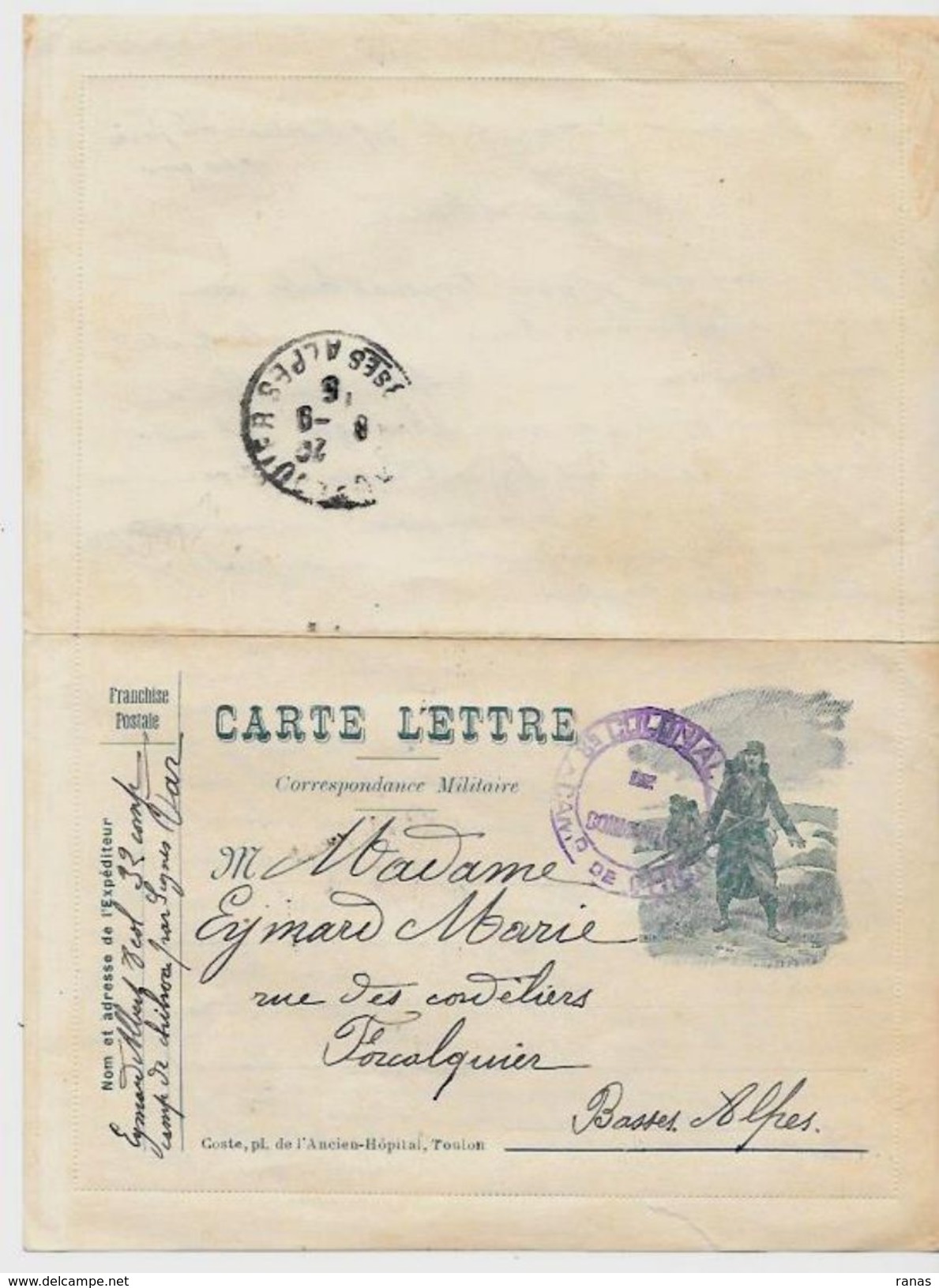 Marcophilie Franchise Militaire Carte Lettre Circulé - 1877-1920: Semi Modern Period