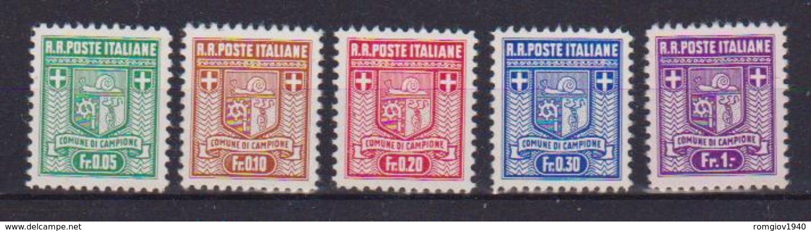 ITALIA 1944 EMISSIONI AUTONOME CAMPIONE STEMMA COMUNE SASS.1 - 5 MNH XF DENTELLATURA 11 - Emissioni Locali/autonome