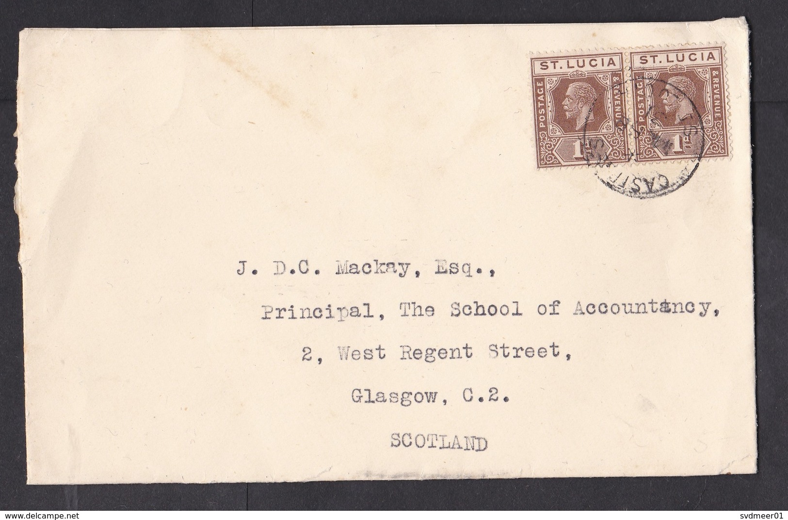 St Lucia: Cover To UK, 1931, 2 Stamps, King George V, KGV (minor Damage) - Ste Lucie (...-1978)