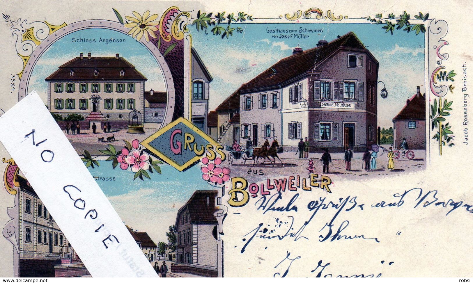 68 Haut Rhin,  Bollwiller,  Gruss, Litho Trois Vues, Dont Gasthaus J. Müller - Sonstige & Ohne Zuordnung