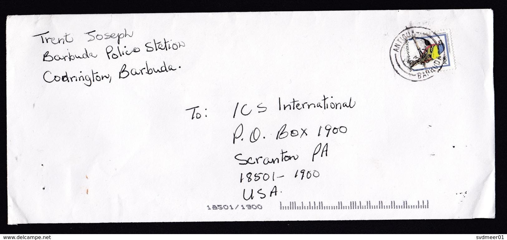 Antigua & Barbuda: Cover To USA, 1996, 1 Stamp, Bird (staple Holes) - Antigua En Barbuda (1981-...)