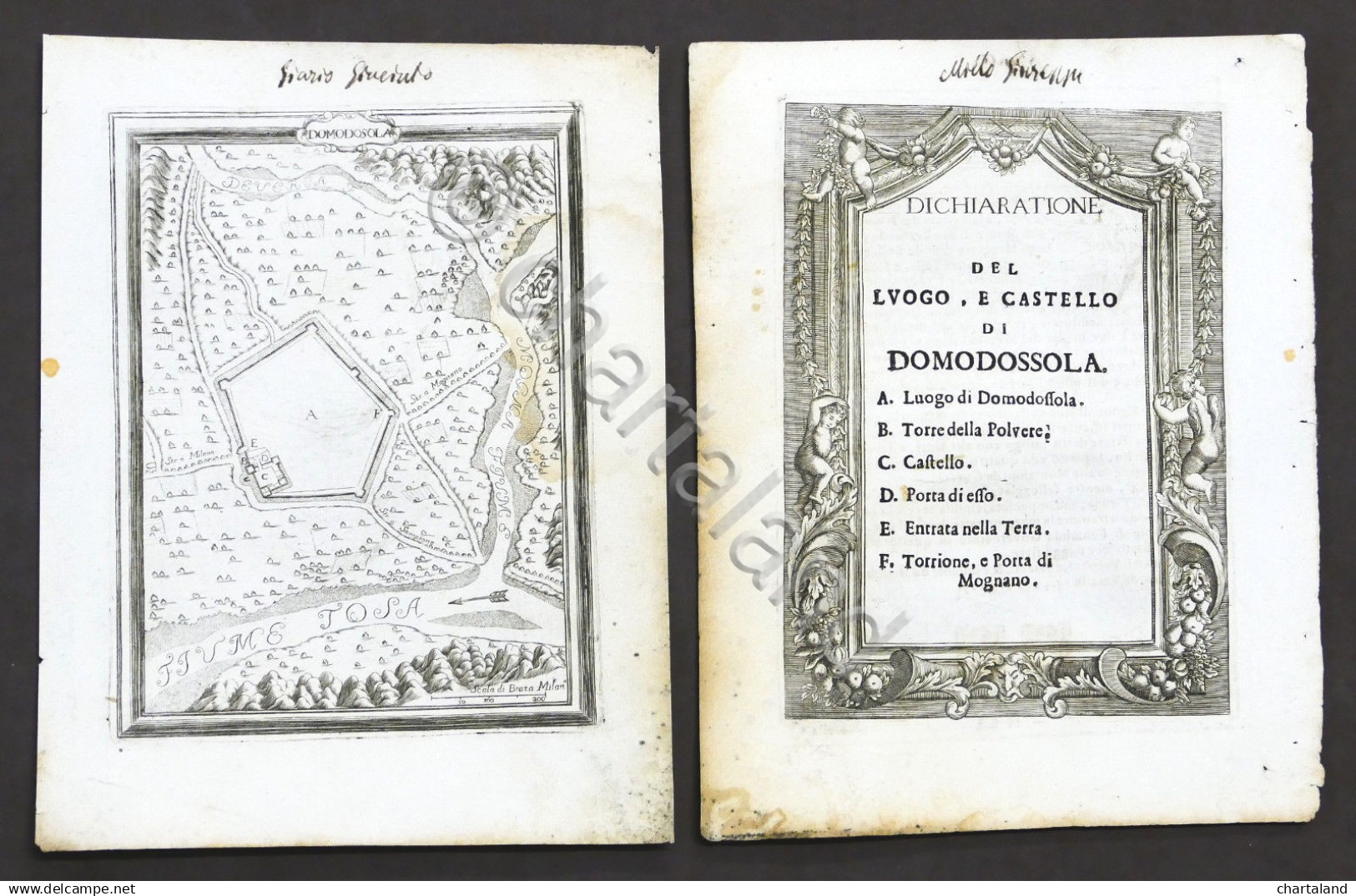 Militaria Fortificazioni  Pianta Città Di Domodossola - G.B. Sesti - 1718 - RARA - Documentos