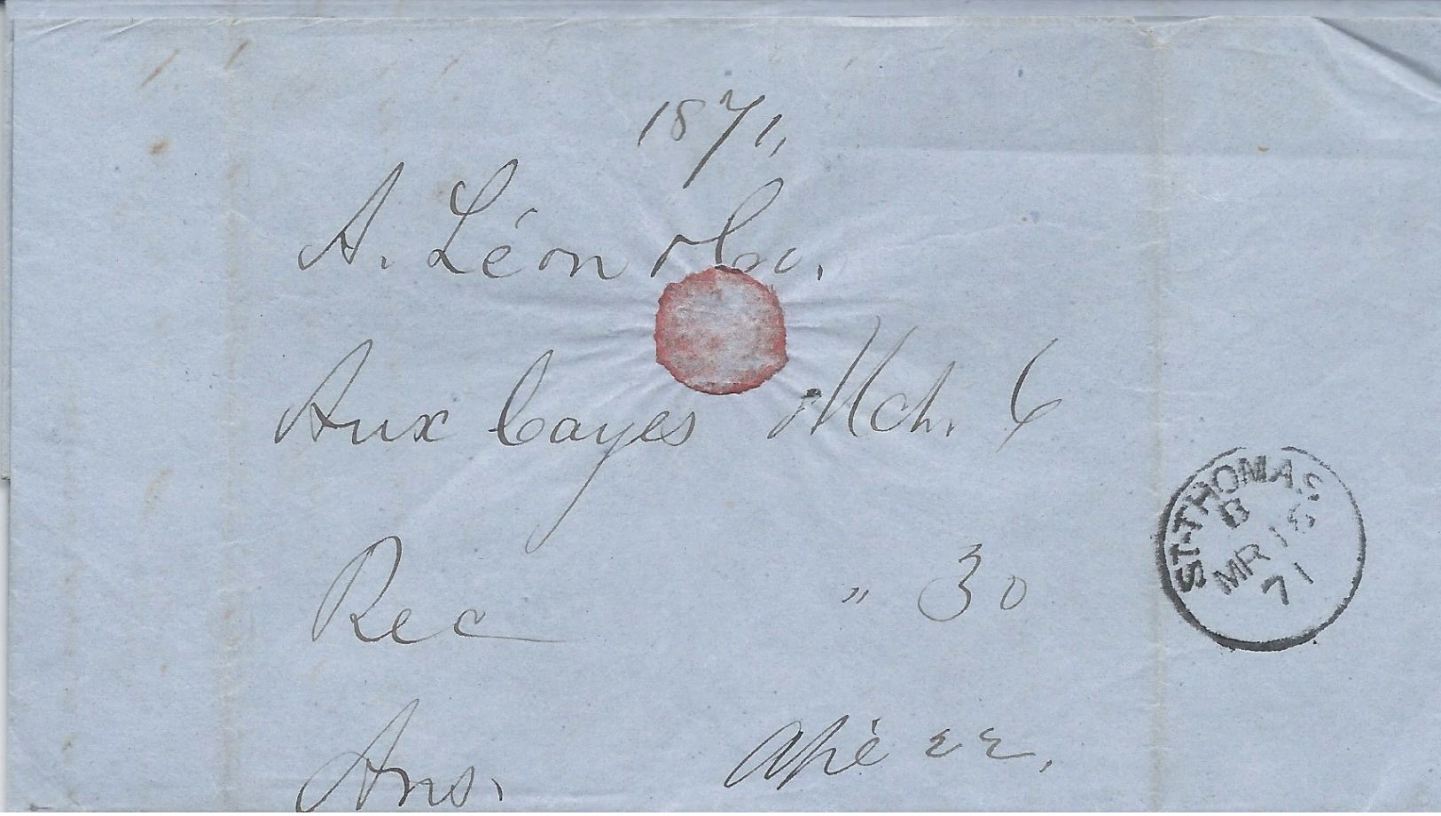 Haiti, 1871 Stampless Cover With Letter, Sent From Jacmel Via St. Thomas, D.W.I., To New York, Rare Postal Markings, VF - Danish West Indies