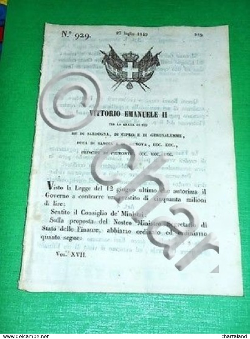 Decreti Regno Sardegna Torino Buoni Del Tesoro Da L. 100 1849 - Non Classificati