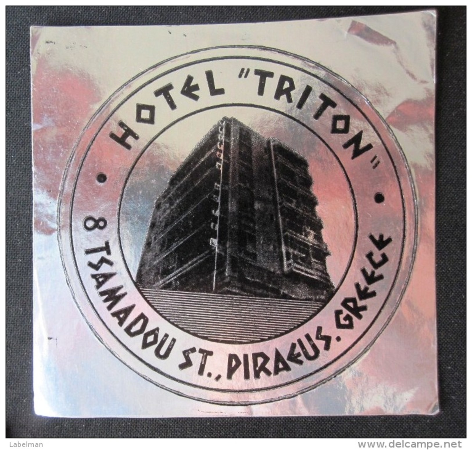 HOTEL MOTEL INN RESIDENCE HOUSE TRITON PIRAEUS HELIOS GREECE LUGGAGE LABEL ETIQUETTE AUFKLEBER DECAL STICKER - Etiketten Van Hotels