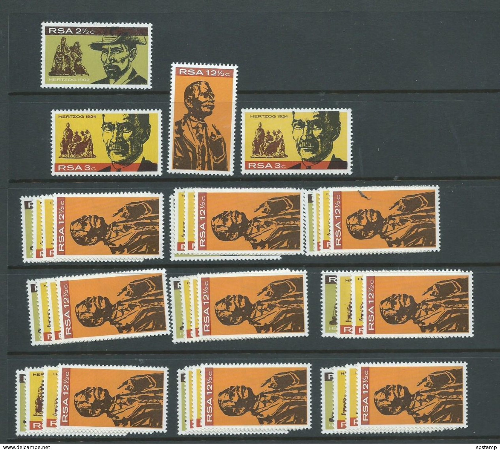 South Africa 1968 Hertzog Monument Set 3 + Extra Printing Of 3c MNH Sets X 10 , Pencil Annotations On Gum - Unused Stamps