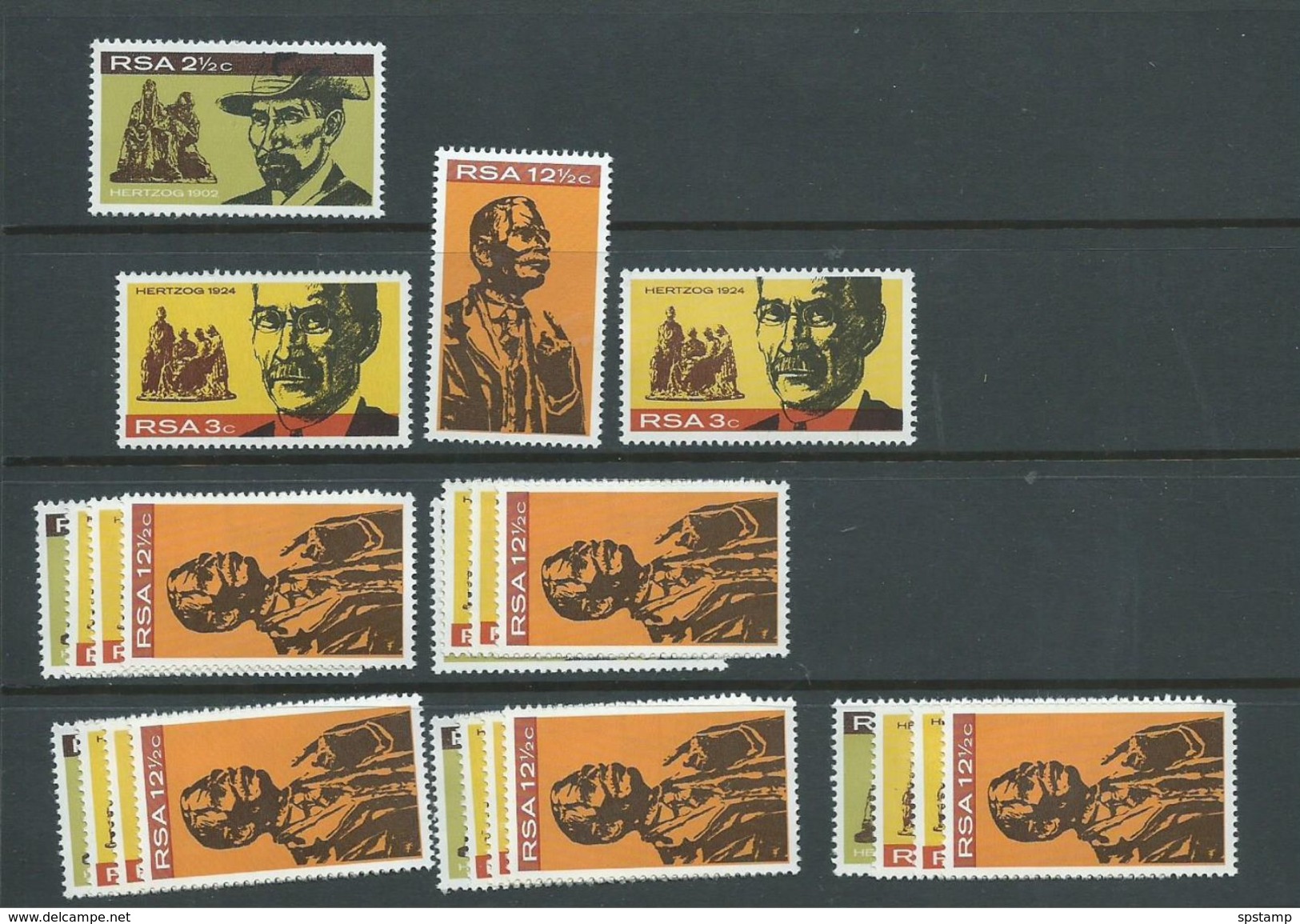 South Africa 1968 Hertzog Monument Set 3 + Extra Printing Of 3c MNH Sets X 6 , Pencil Annotations On Gum - Neufs