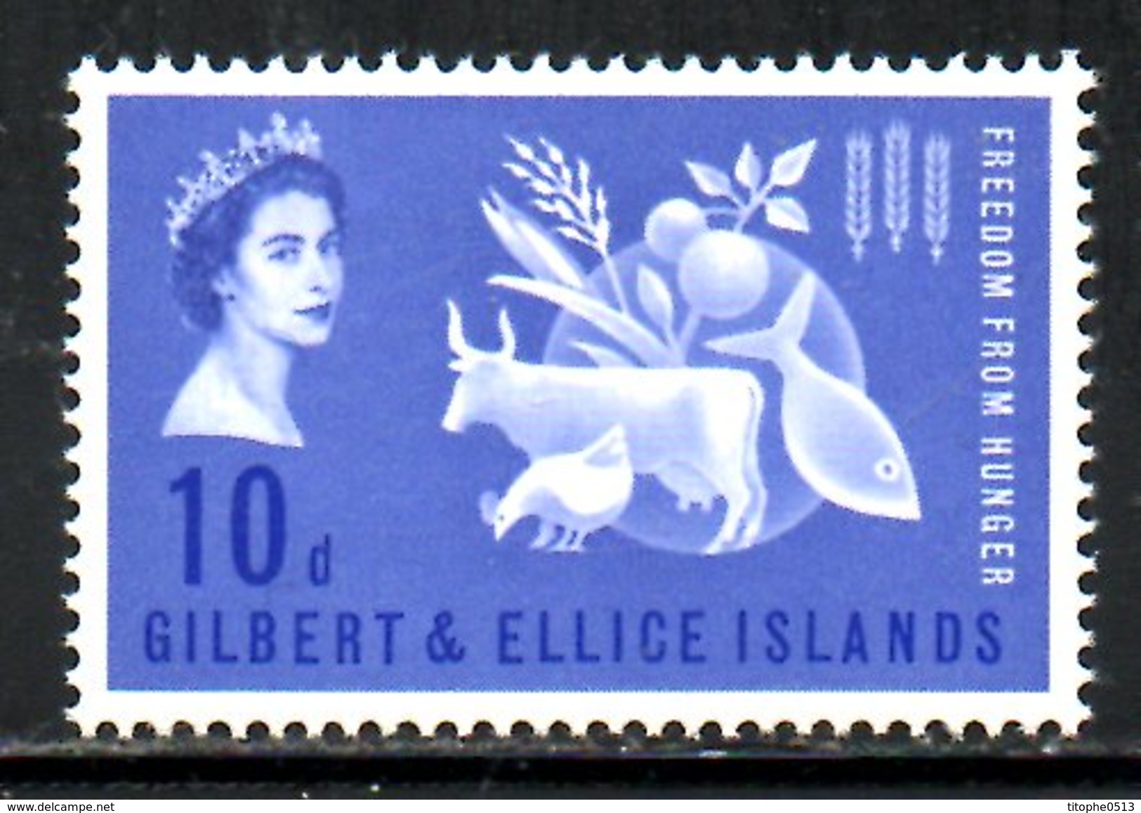 GILBERT & ELLICE. N°74 De 1963. Campagne Mondiale Contre La Faim/Poule/Vache. - Contre La Faim