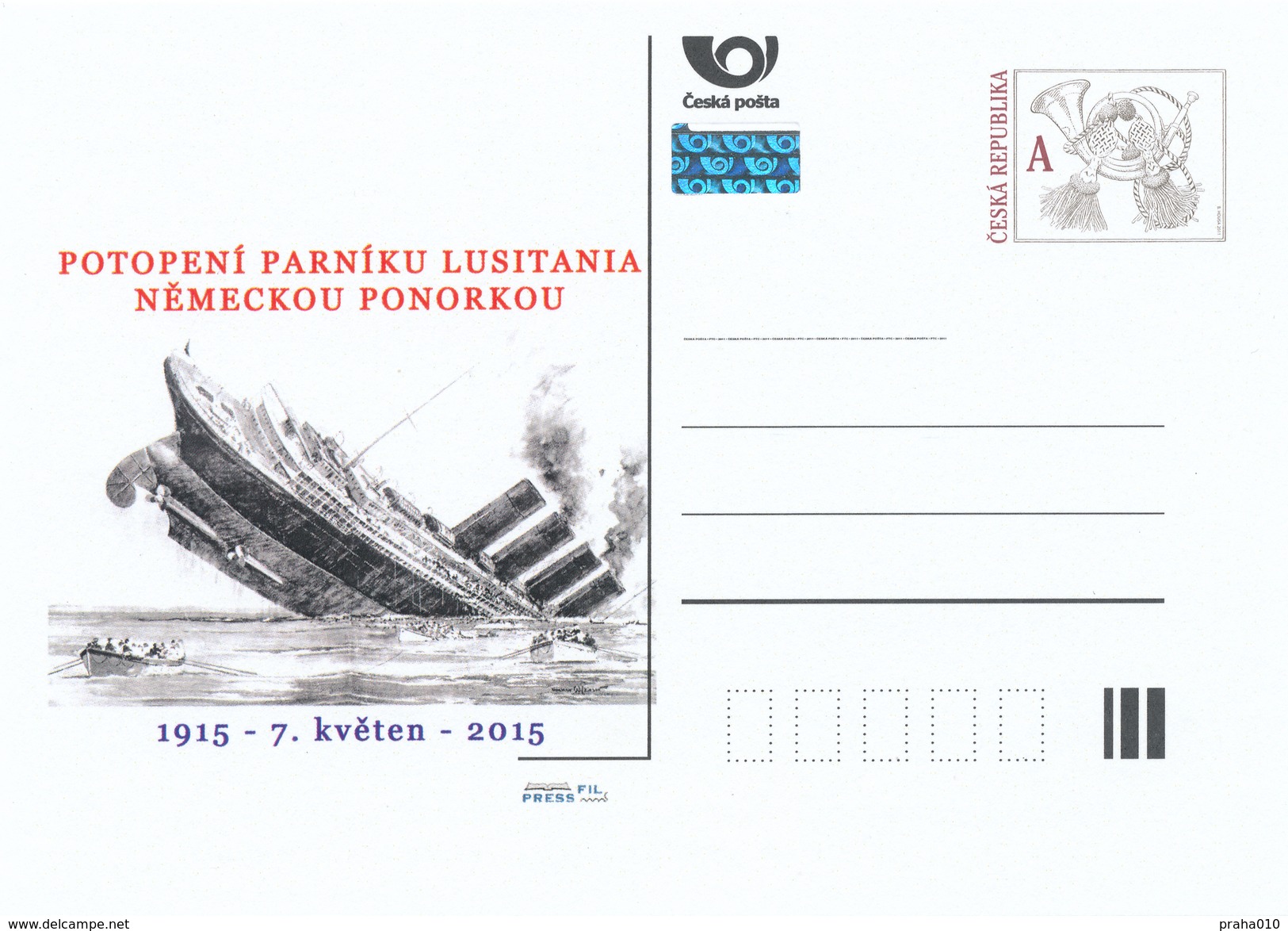 Tschech. Rep. / Ganzsachen (Pre2015/15) Untergang Des Dampfschiffes Lusitania Durch Ein Deutsches U-Boot (1915) - 1. Weltkrieg