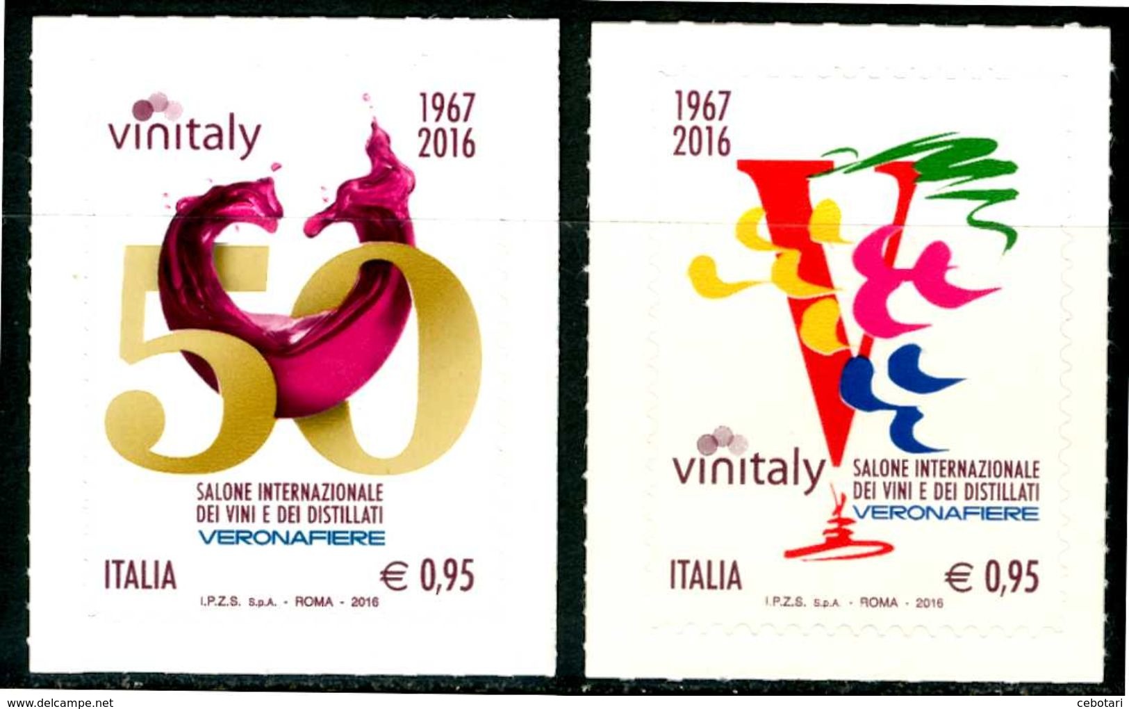 ITALIA / ITALY 2016** - Vinitaly - 2 Val. Autoadesivi, MNH, Come Da Scansione - Wines & Alcohols