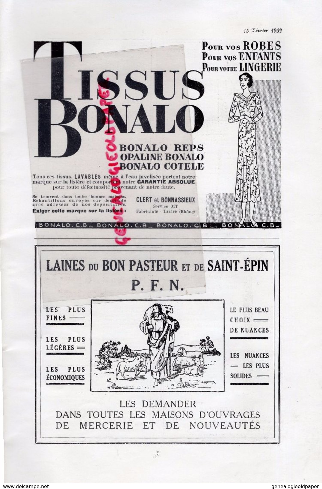 REVUE MODES ET TRAVAUX- 15 FEVRIER 1932- N° 292- EDOUARD BOUCHERIT-BERNARD-LANVIN-JENNY-PATOU-ROUFF-BLEDINE -AVEC PATRON