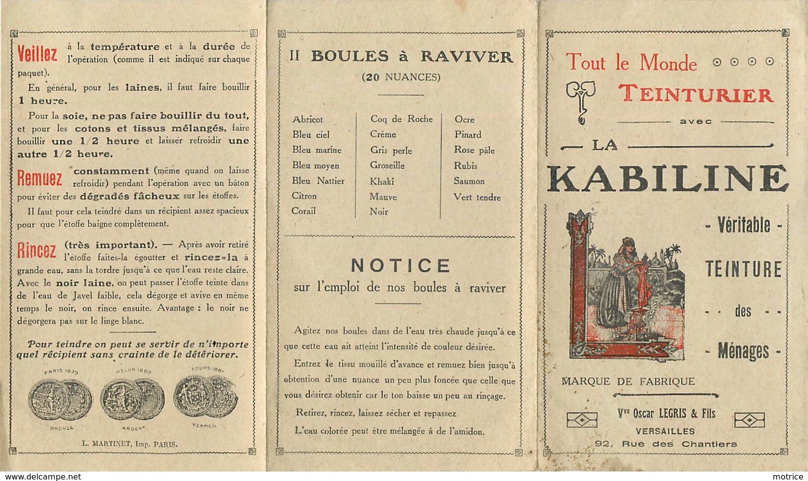 LE MONDE TEINTURIER DE LA KABILINE - Oscar Legris & Fils Versailles, 92 Rue Des Chantiers. - Pubblicitari