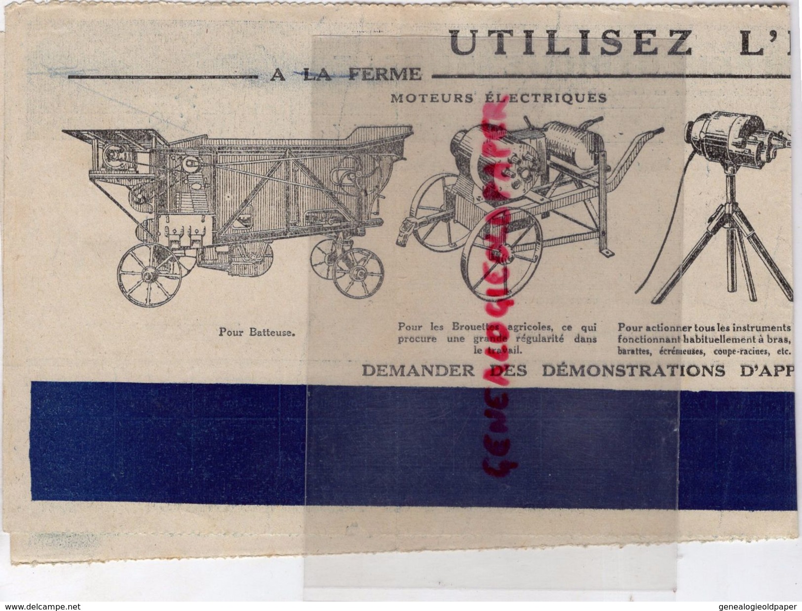 75- PARIS-DOC- UNION ELECTRIQUE RURALE- ELECTRICTE- 19 RUE LISBONNE-1930-MOTEURS AGRICULTURE BATTEUSE LAITERIE - Electricity & Gas