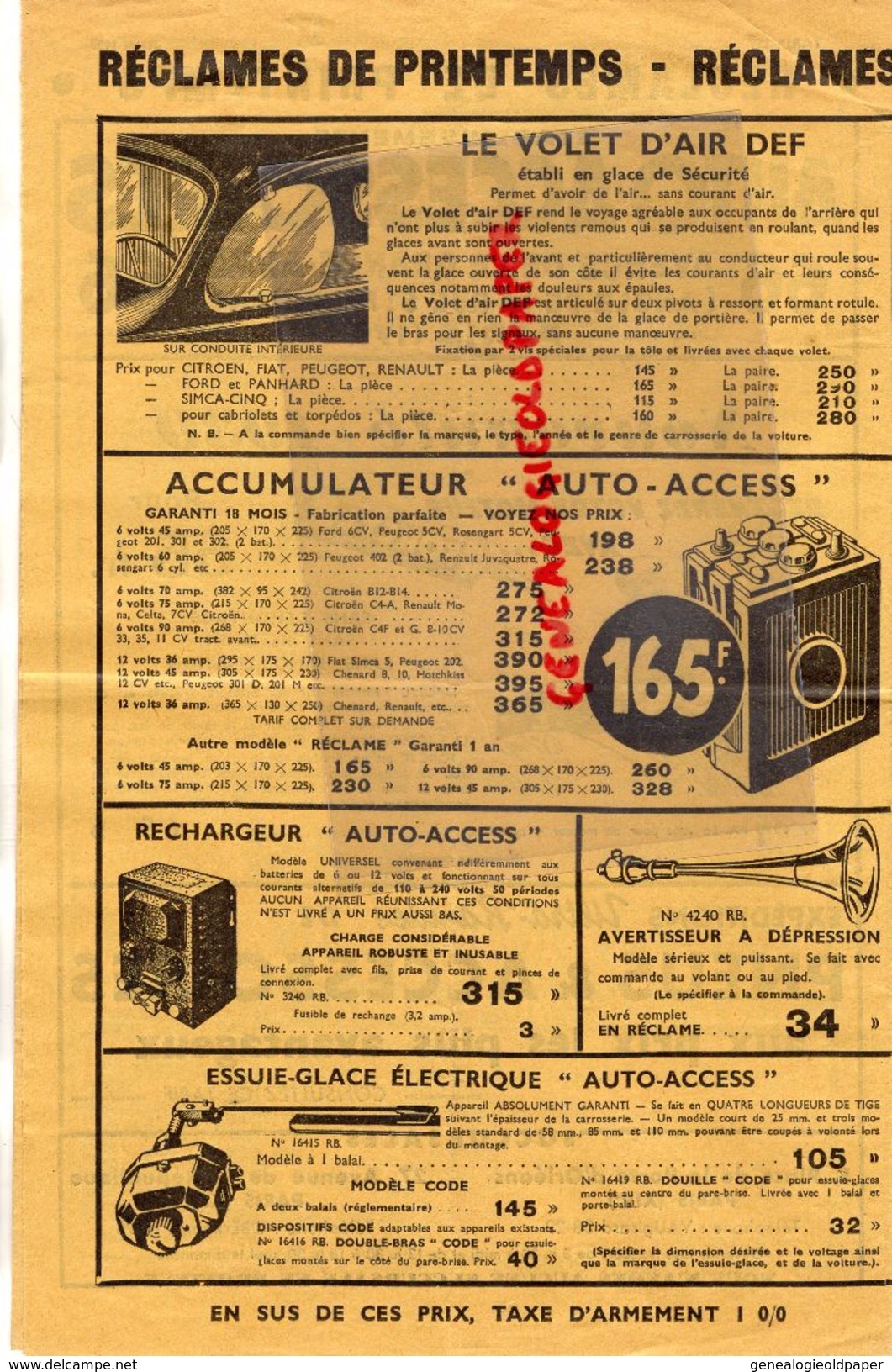 75- PARIS- PUBLICITE AUTO ACCESSOIRES-PNEUS-RECLAMES PRINTEMPS 1939- AUTOMOBILE-66 AV. GRANDE ARMEE- - Automobil