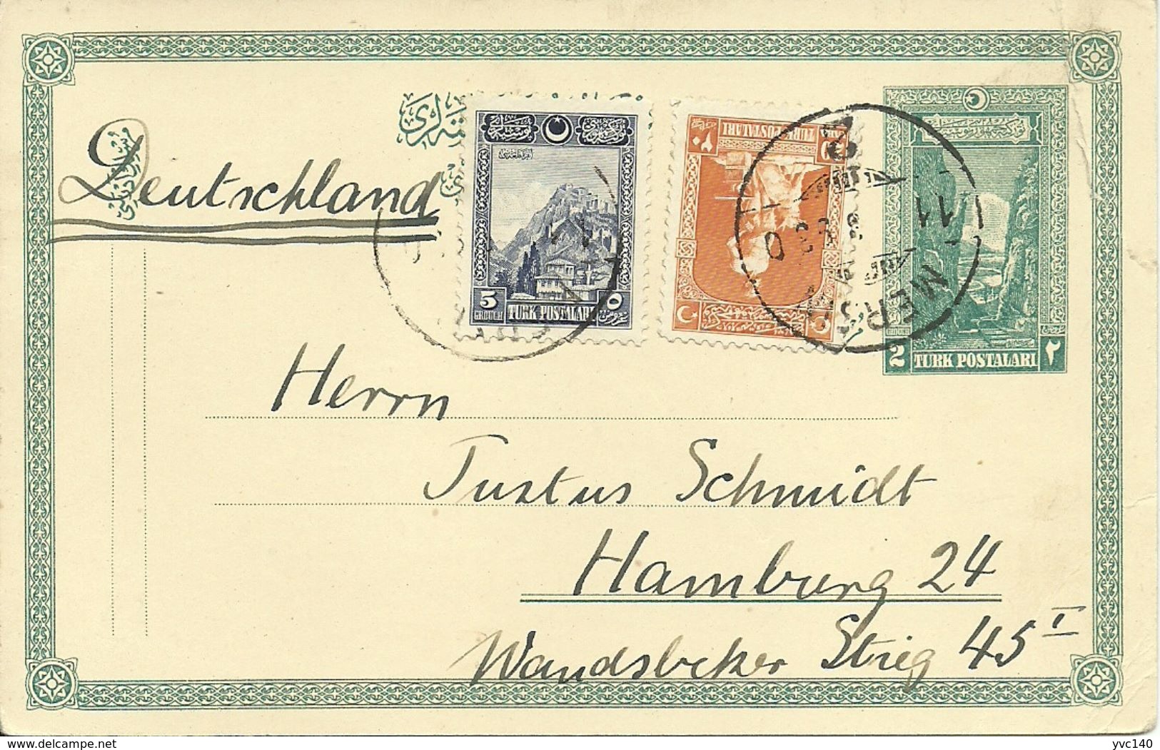 Turkey; 1926 Postal Stationery Sent From Mersin To Hamburg - Enteros Postales