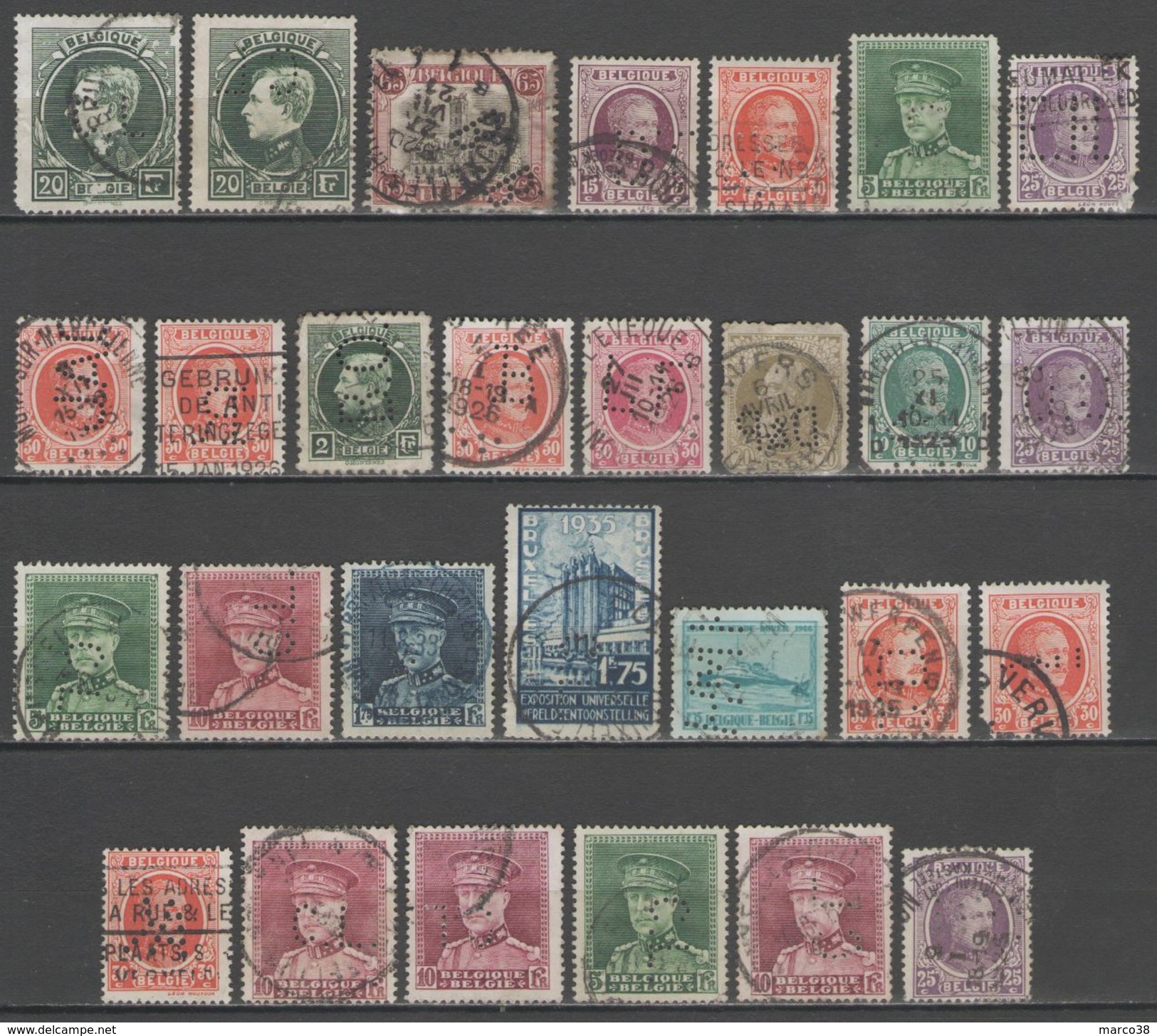 BELGIQUE:  LOT De 28 Timbres "perforés" Oblitérés - 1909-34