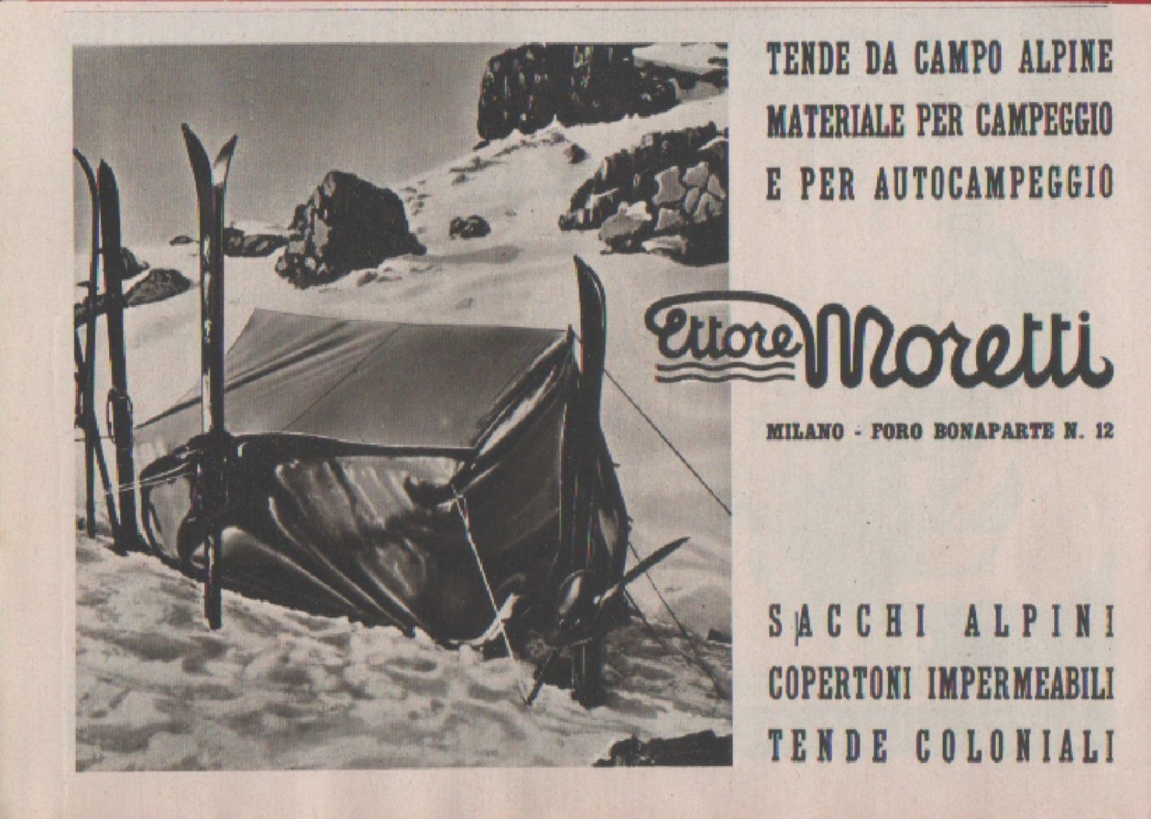 Advertising - Ettore Moretti. Tende Da Campo. Milano - Pubblicità 1938 - Other & Unclassified