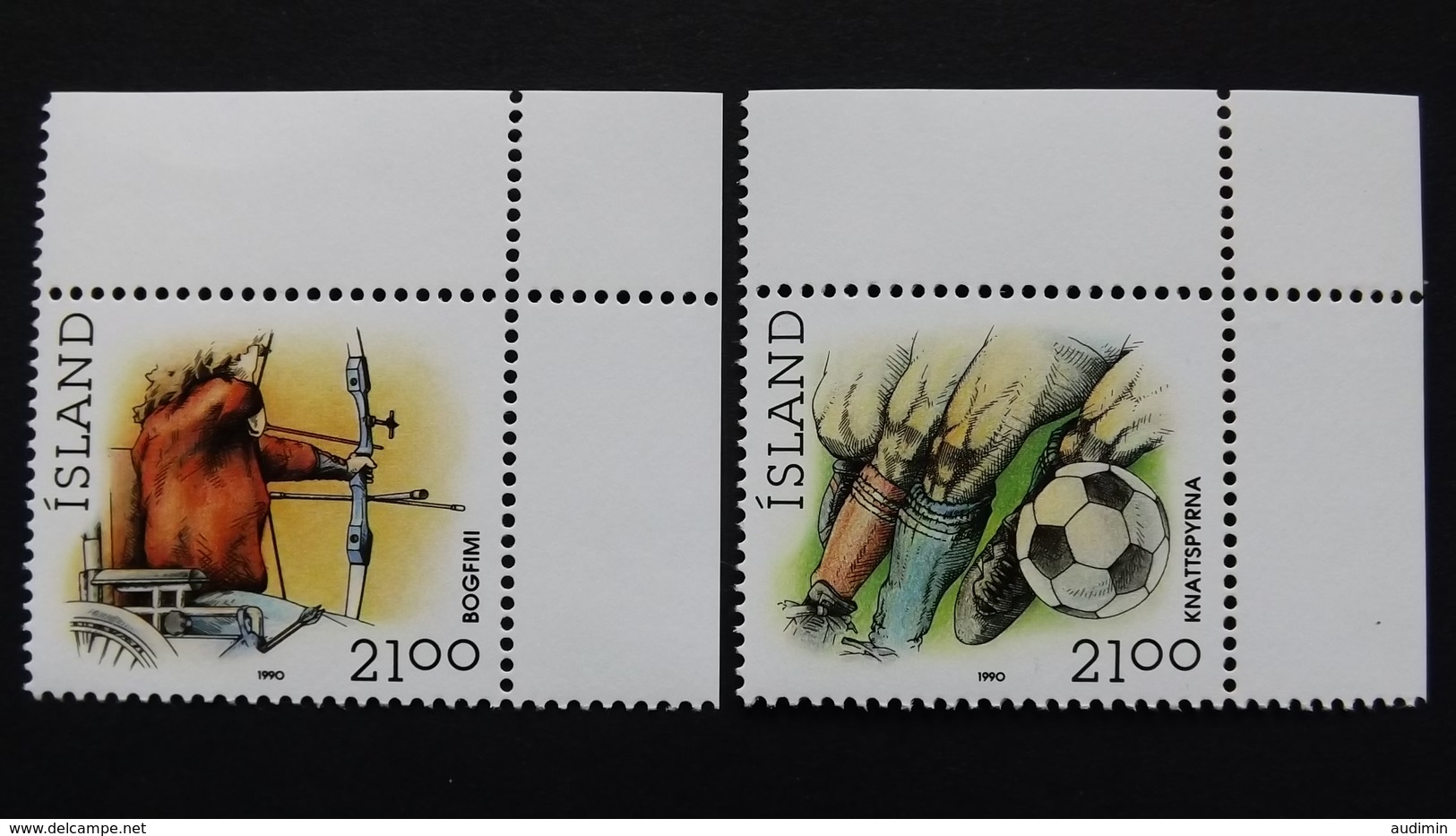 Island 728/9 **/mnh,  Bogenschießen, Fußball - Unused Stamps