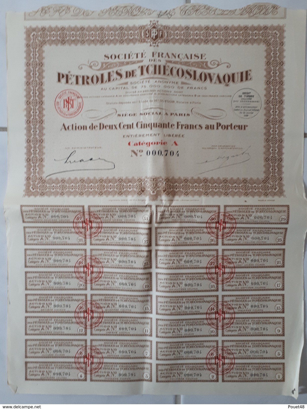 Lot De 18 ACTIONS TITRES - Société Française Des PETROLES De TCHECOSLOVAQUIE: 1920 - Pétrole