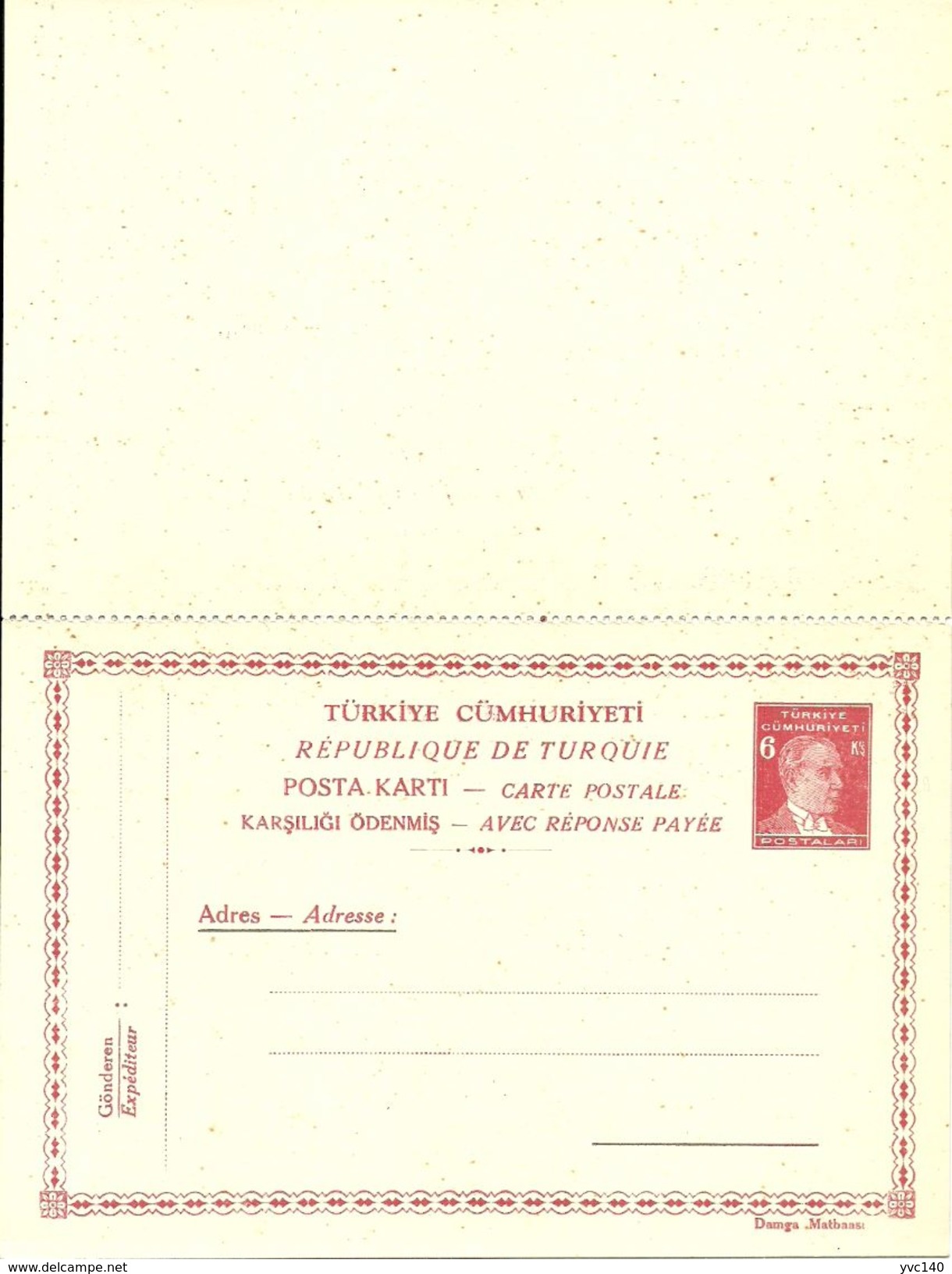 Turkey; 1942 Postal Stationery (Reply-Paid) Isfila AN 168 - Postal Stationery