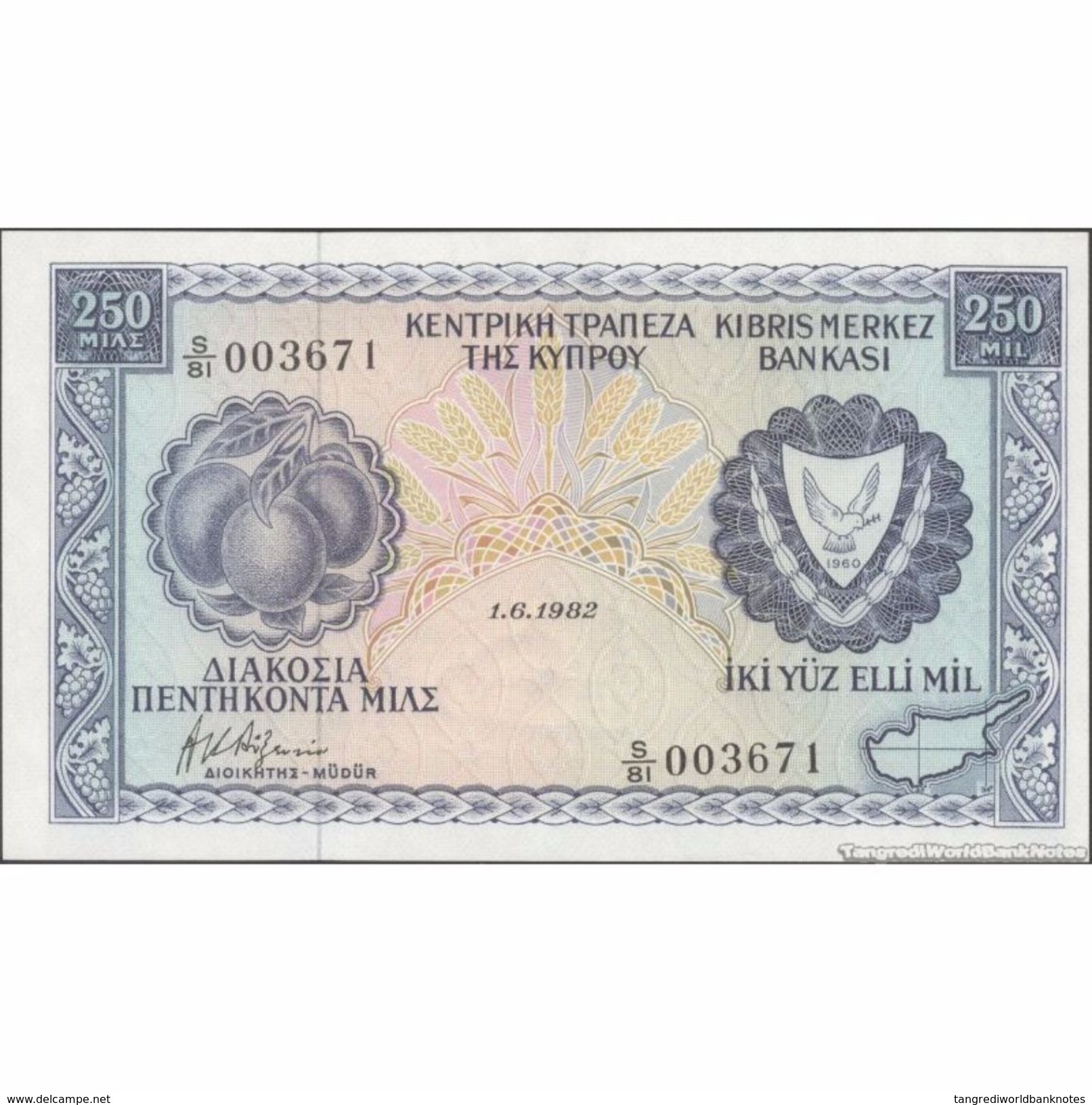 TWN - CYPRUS 41c8 - 250 Mils 1.6.1982 S/81 - 003671 UNC - Cyprus