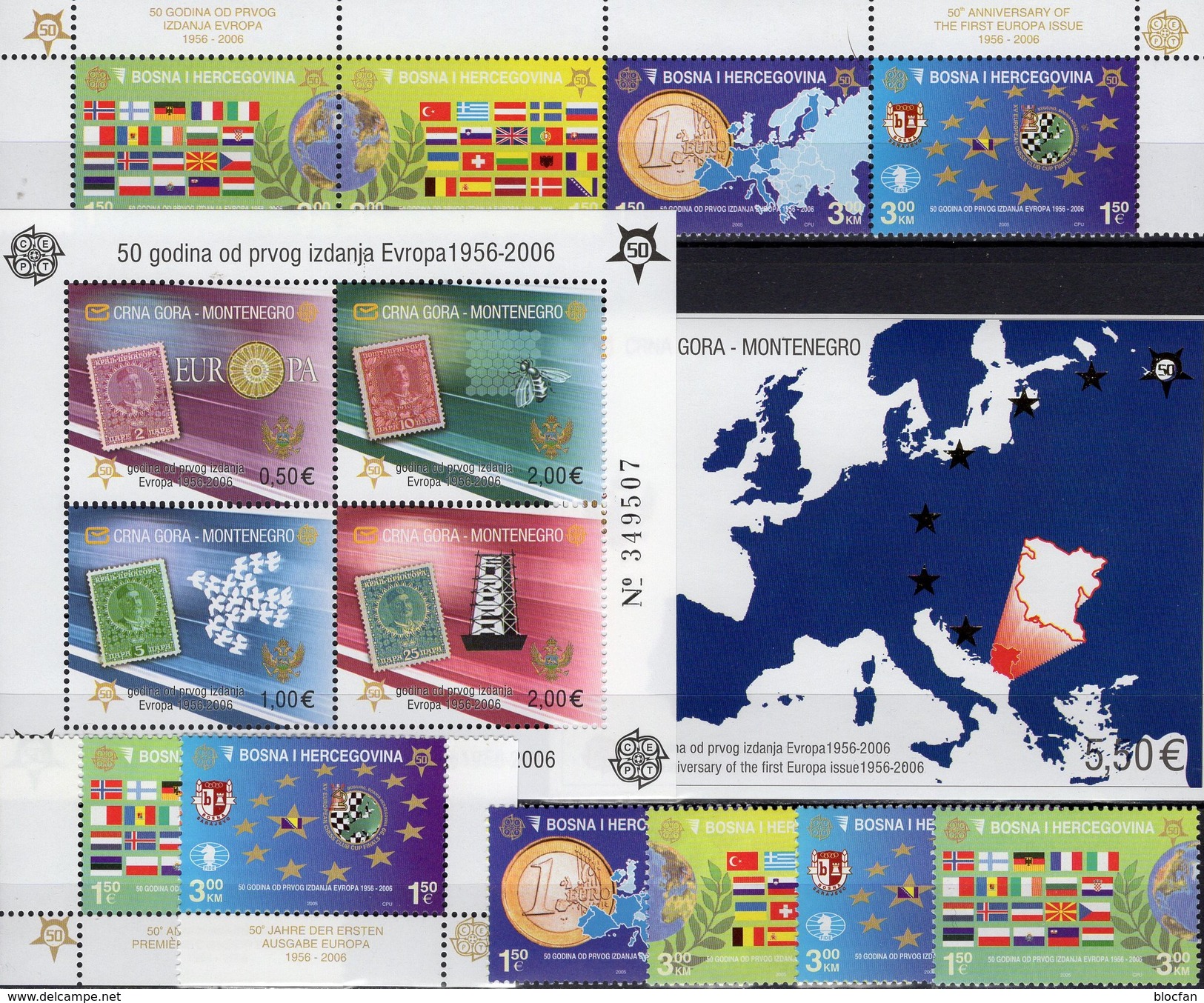 50 Jahre CEPT 2006 CRNA GORA Block 2A+3,Bosna 419/2,ER+ZD ** 108€ Karte Flagge S/s Map Blocs Flags Sheets Bf EUROPA - Montenegro