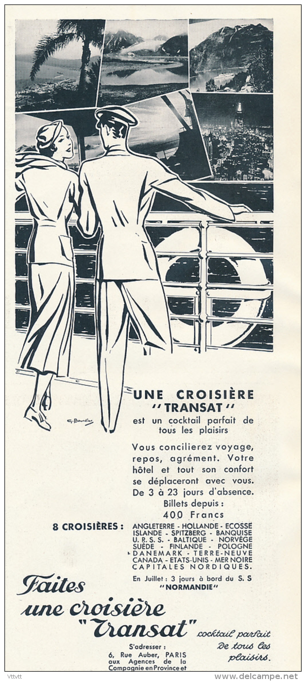 Ancienne Publicité (1935) : COMPAGNIE GENERALE TRANSATLANTIQUE, Croisière, Paquebot S.S. "Normandie" (2 Scans) - Publicités